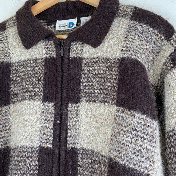 Vintage Paul Harris Mohair Check Zipper Sweater Jacket Size Medium - Picture 4 of 10